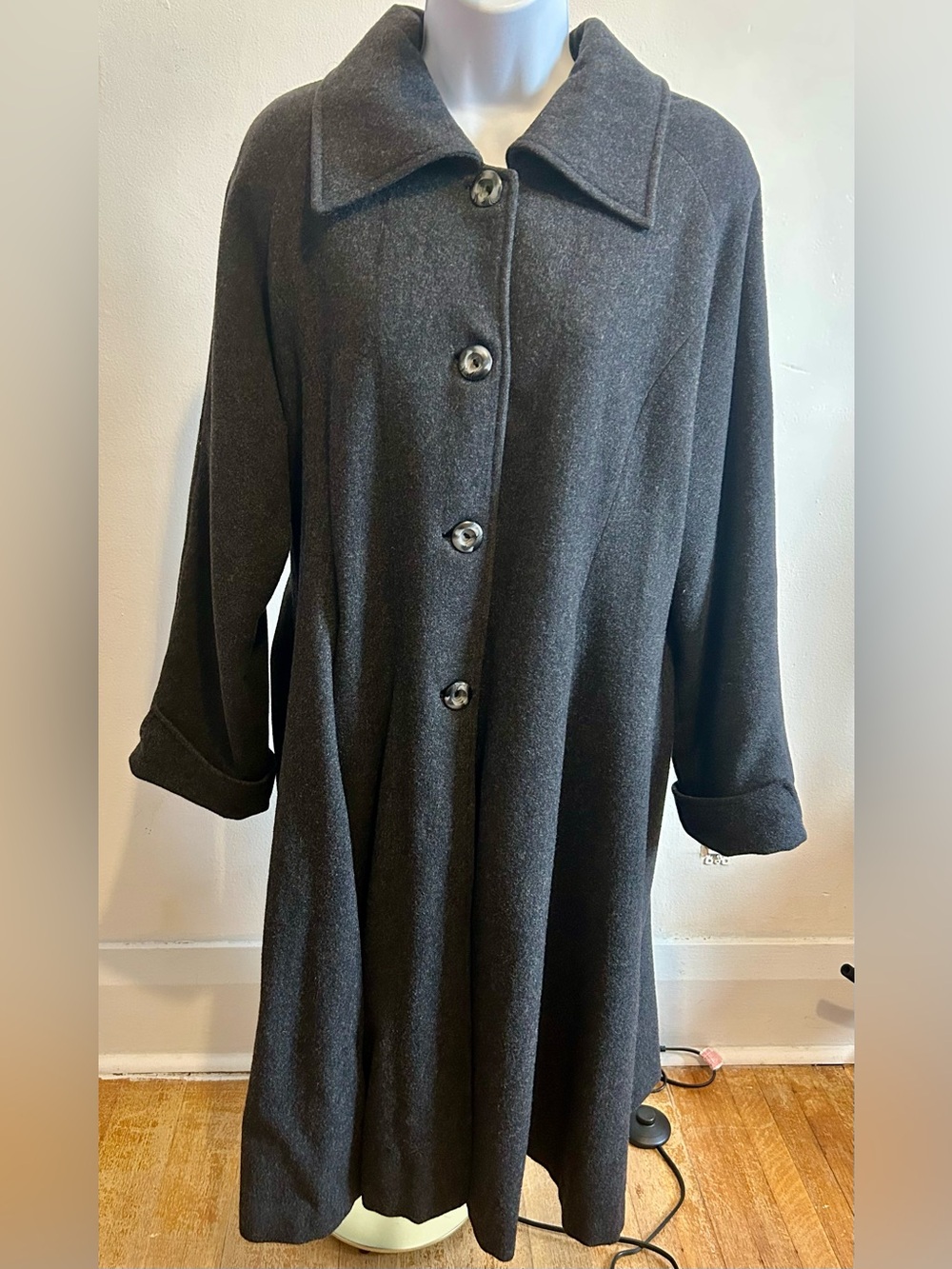 Vintage Eddie Bauer Charcoal Gray Wool Swing Coat A-Line Mid Length